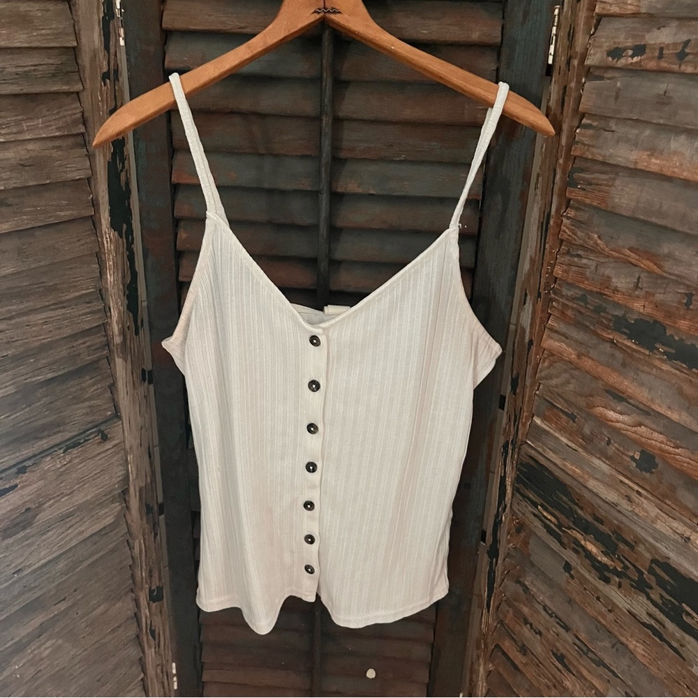 H&M wide ribbed button up white tank top